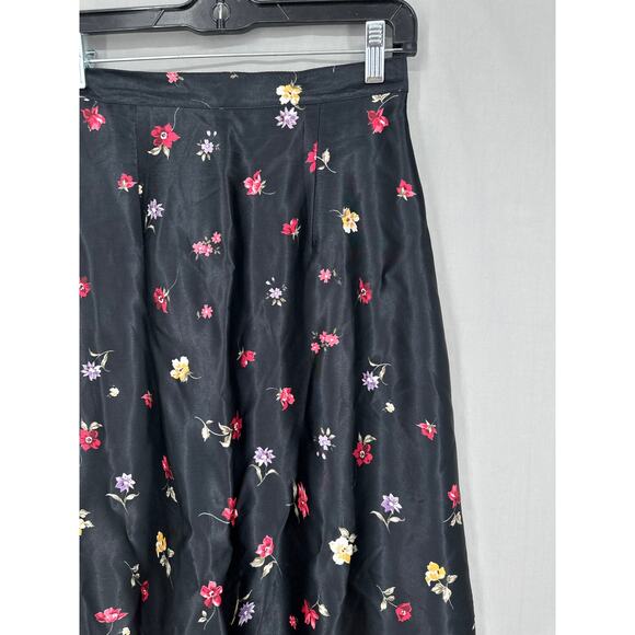 90s Vintage Skirt Womens Small Black Floral Maxi Satin Cottagecore Boho Bohemian - Picture 6 of 11